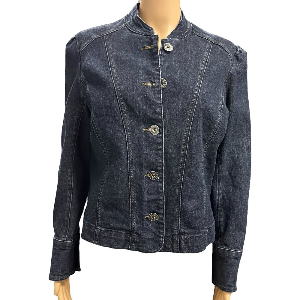 Bum Equipment Mandarin Collar Stretch Denim Button Up Blue Jean Jacket Cotton M
